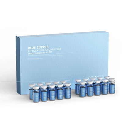 Ensemble de poudre lyophilisée réparatrice pour la peau du visage au peptide de cuivre bleu, pour peaux sensibles, hydratante, raffermissante et lissante, avec essence à l’acide hyaluronique