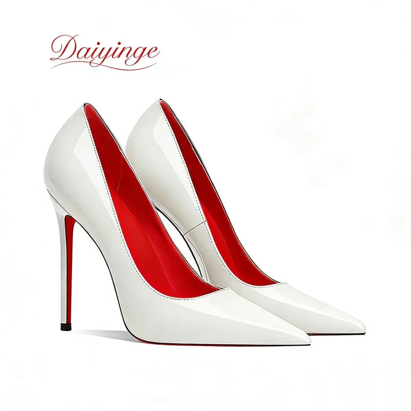 Chaussures pour femme tendance 2026 de luxe à semelles rouges, talons hauts, escarpins à bout pointu et talons aiguilles de 12 cm, confortables pour soirées, robes de cérémonie et mariages.