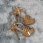 Sandales à plateforme pour femmes sexy 14 cm, défilés de mode, bout ouvert, talons hauts, stilettos à motif serpent, bride à la cheville, chaussures de soirée style gladiateur