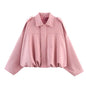 ETJ 2025 nouvelle veste bomber femme de printemps à effet suédine, coupe ample, col à revers, style mode, épaules marquéess