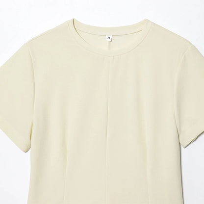 T-shirt femme d'été beige violet à manches courtes, haut élégant féminin plissé effet amincissant, nouveau haut femme printemps 2026