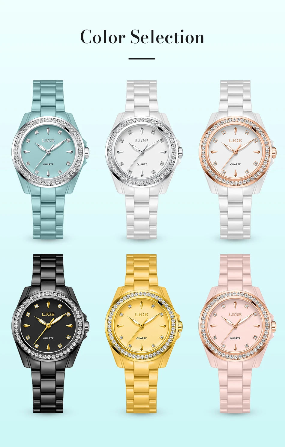 Montre pour femme LIGE 2026 nouvelle montre élégante en céramique à quartz, montre tendance étanche avec affichage lumineux, montre-bracelet pour femme + BOÎTE