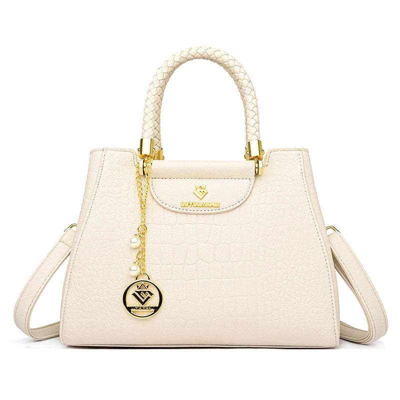 Sac à main élégant à poignée tressée pour femmes, sac à poignée supérieure en cuir de haute qualité, sac bandoulière et porté épaule pour dames, cabas décontracté de qualité