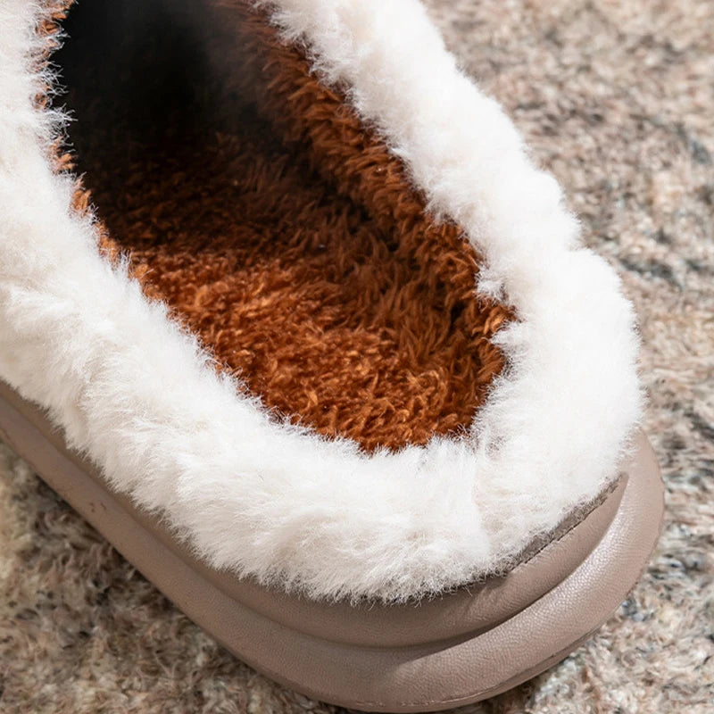 Pantoufles d’hiver pour femmes - Chaussons doublés en polaire pelucheuse, chaussons chauds en coton pour l’intérieur/l’extérieur avec semelle antidérapante