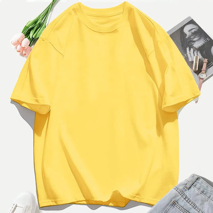 T-shirt femme Y2K 100 % coton, t-shirt décontracté de couleur unie, col rond, hauts d’été pour femmes, mode oversize, sportswear féminin tendance.