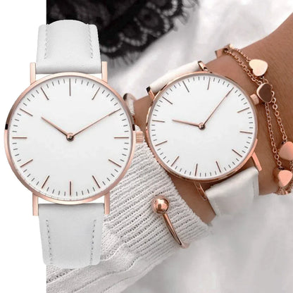 Montre élégante pour femme, simple, nouvelle collection 2023, rose et blanc, bracelet en cuir, montre-bracelet pour femme avec robe, montre féminine décontractée, idée cadeau tendance, Montre Femme