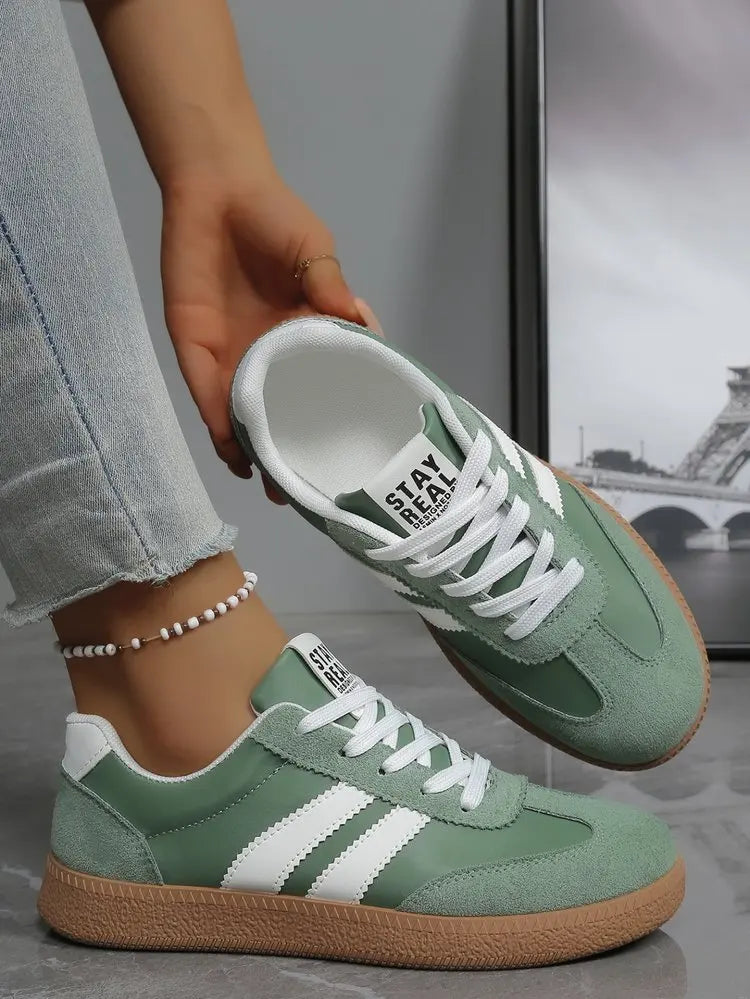 Baskets légères et confortables pour femmes, chaussures de sport tendance à lacets rayées pour femme, baskets décontractées vertes et respirantes, grandes tailles