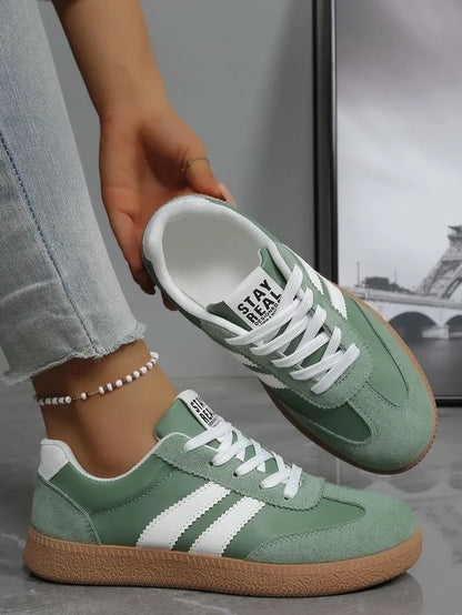 Baskets légères et confortables pour femmes, chaussures de sport tendance à lacets rayées pour femme, baskets décontractées vertes et respirantes, grandes tailles