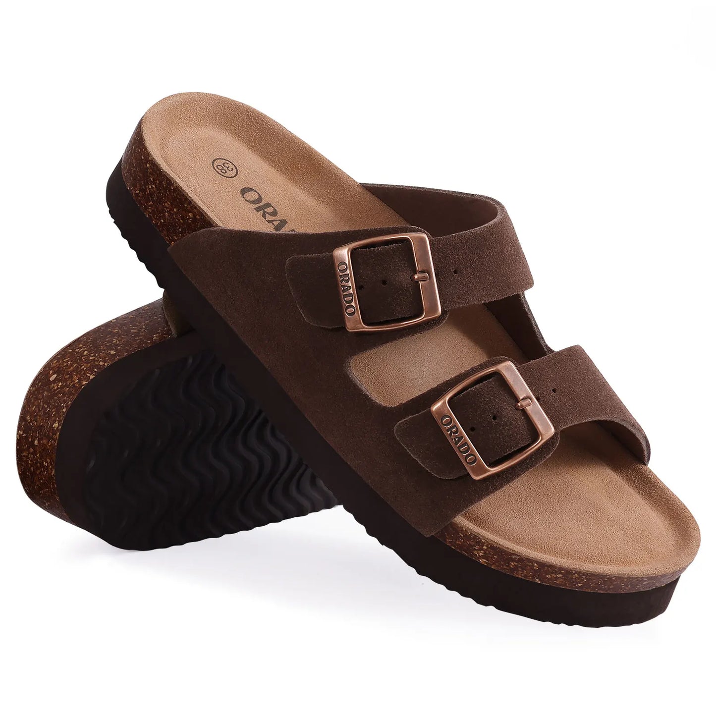 Smile Pop Classic Arizoan Hommes Chaussons en daim Hommes Sabots Sandales en daim de vache d’extérieur antidérapantes avec brides à boucles réglables