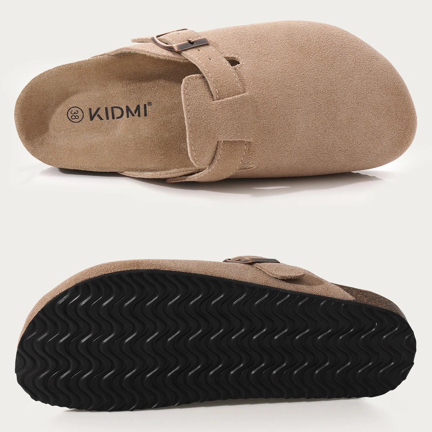 Mules en daim pour femmes Comwarm Fashion, pantoufles, sabots pour hommes, sandales à semelle intérieure en liège avec soutien de la voûte plantaire, claquettes d’extérieur pour la plage, chaussures d’intérieur