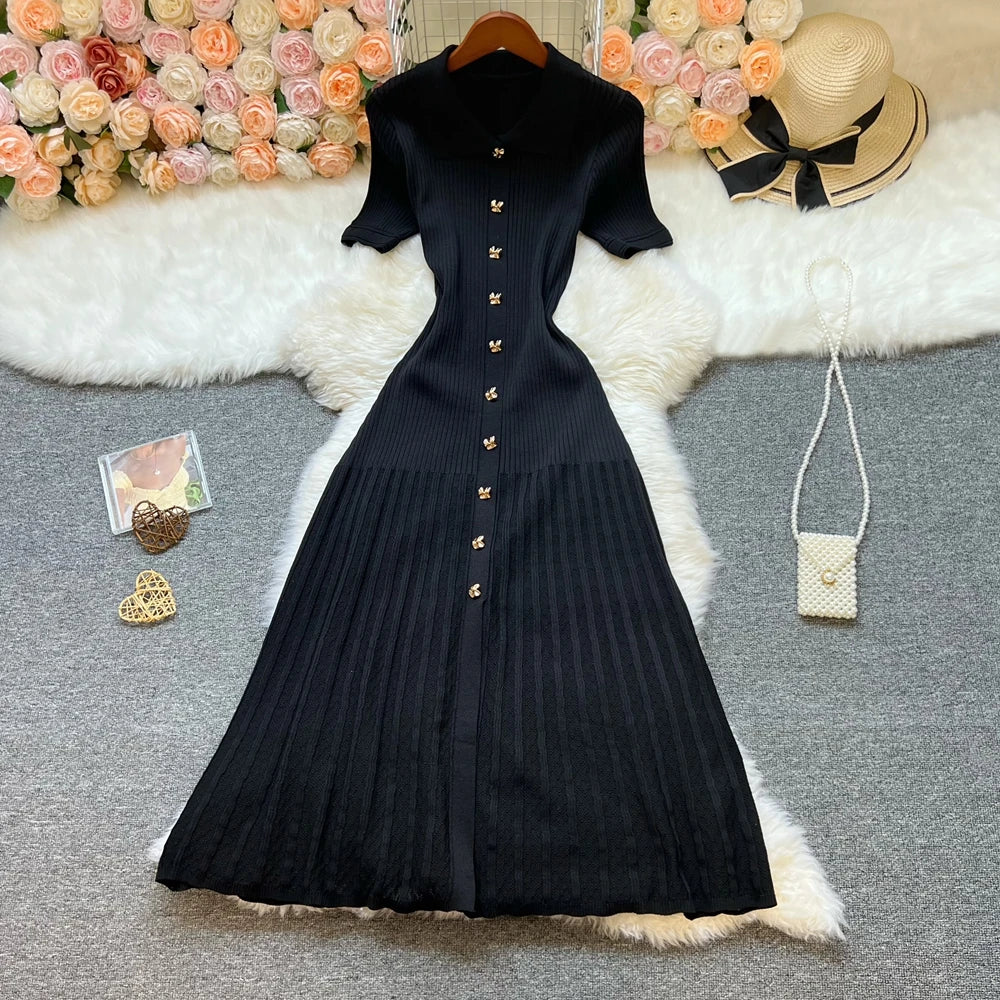 Marque YuooMuoo Fashion robe longue tricotée élégante à patchwork printemps été pour femmes, robe-chemise en pull de luxe, robe de fête pour femme Vestido