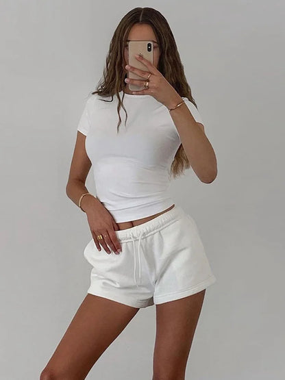 Nouveau t-shirt à manches courtes pour femmes printemps 2024, uni, simple, décontracté, doux, facile à assortir, tendance, haut court basique, t-shirt mode été.
