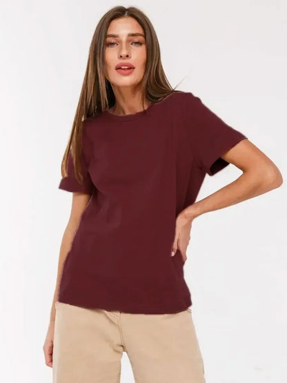 Bornladies Summer T-shirt femme 100 % coton, basique, tendance, uni, manches courtes, haut à superposer ample, 230 g/m², hauts et chemises