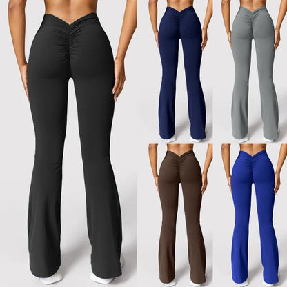 Leggings mode micro corne pour femmes, pantalon de sport à taille en V dans le dos, taille haute, effet push-up pour les fesses, pantalon de gym uni, slim, leggings décontractés