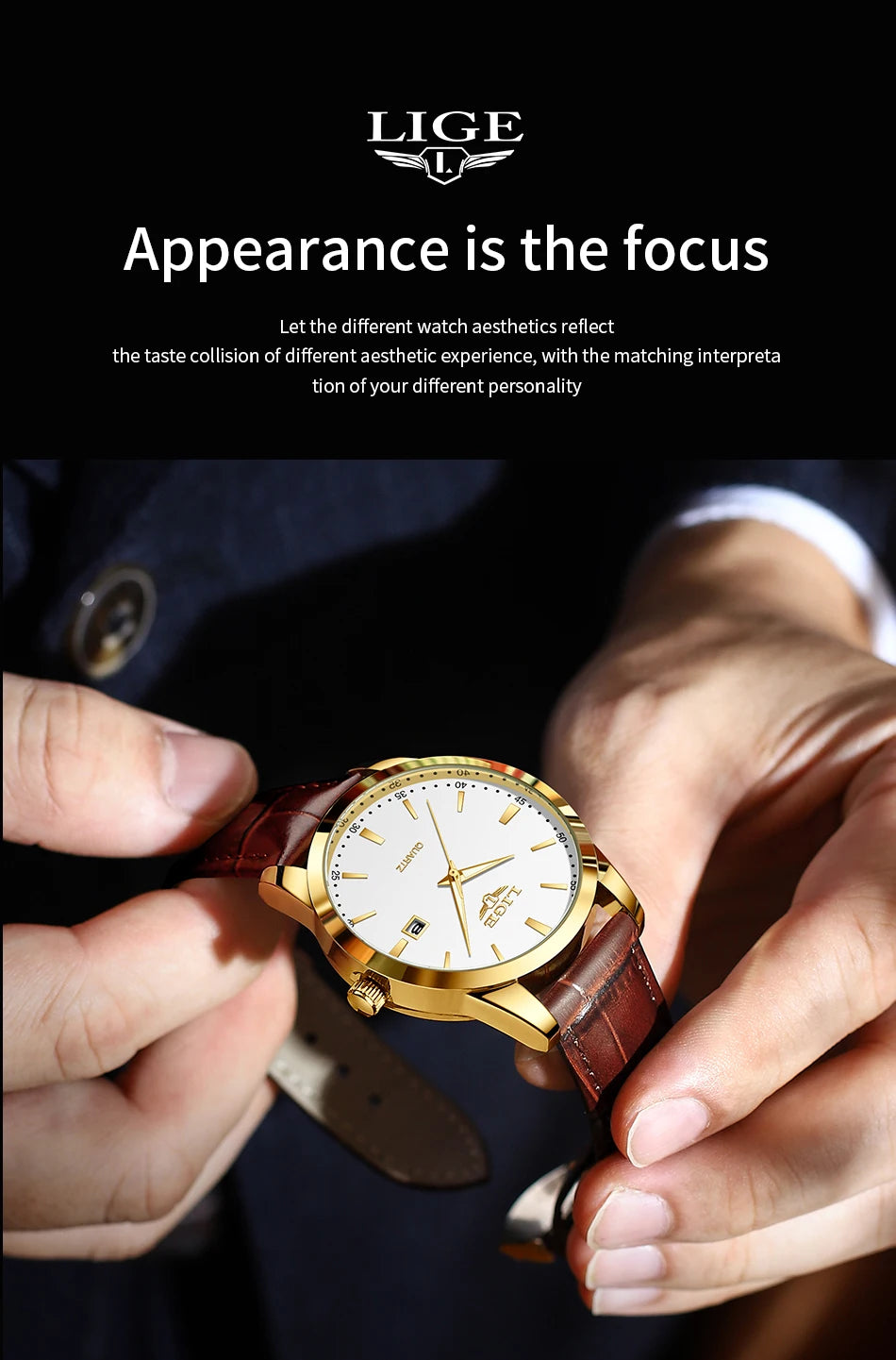 Montre Homme LIGE Nouvelle Montre de Luxe en Cuir Marron pour Homme, Montre Homme Mode Business, Montre Sport d’Extérieur Étanche à Quartz pour Homme