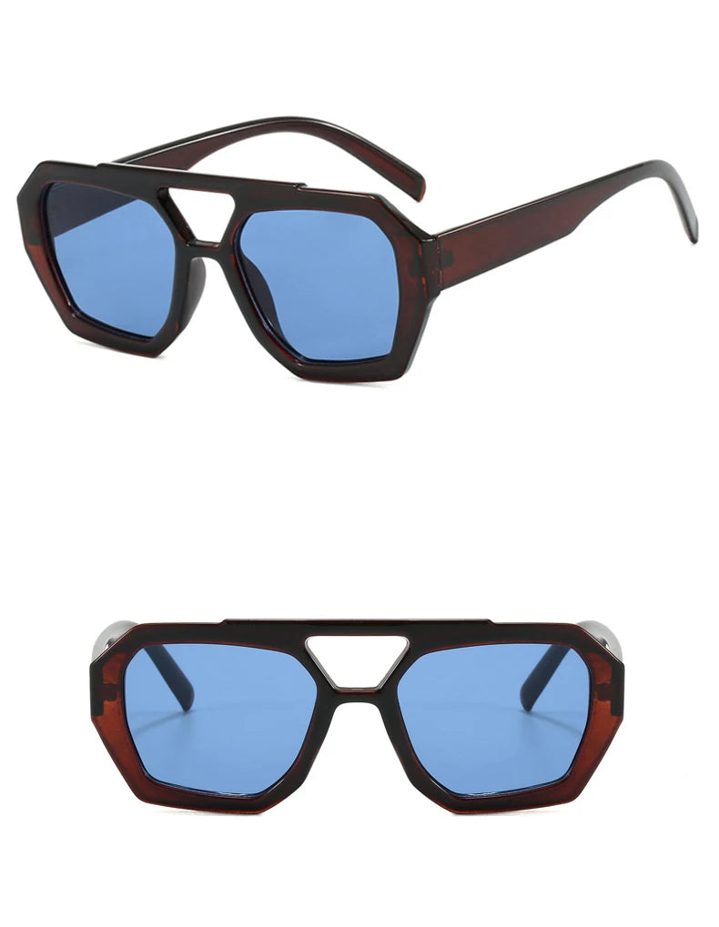Lunettes de soleil rétro à double pont pour femmes, grande monture léopard dégradé thé, lunettes tendance de luxe de créateur, lunettes de soleil pour hommes
