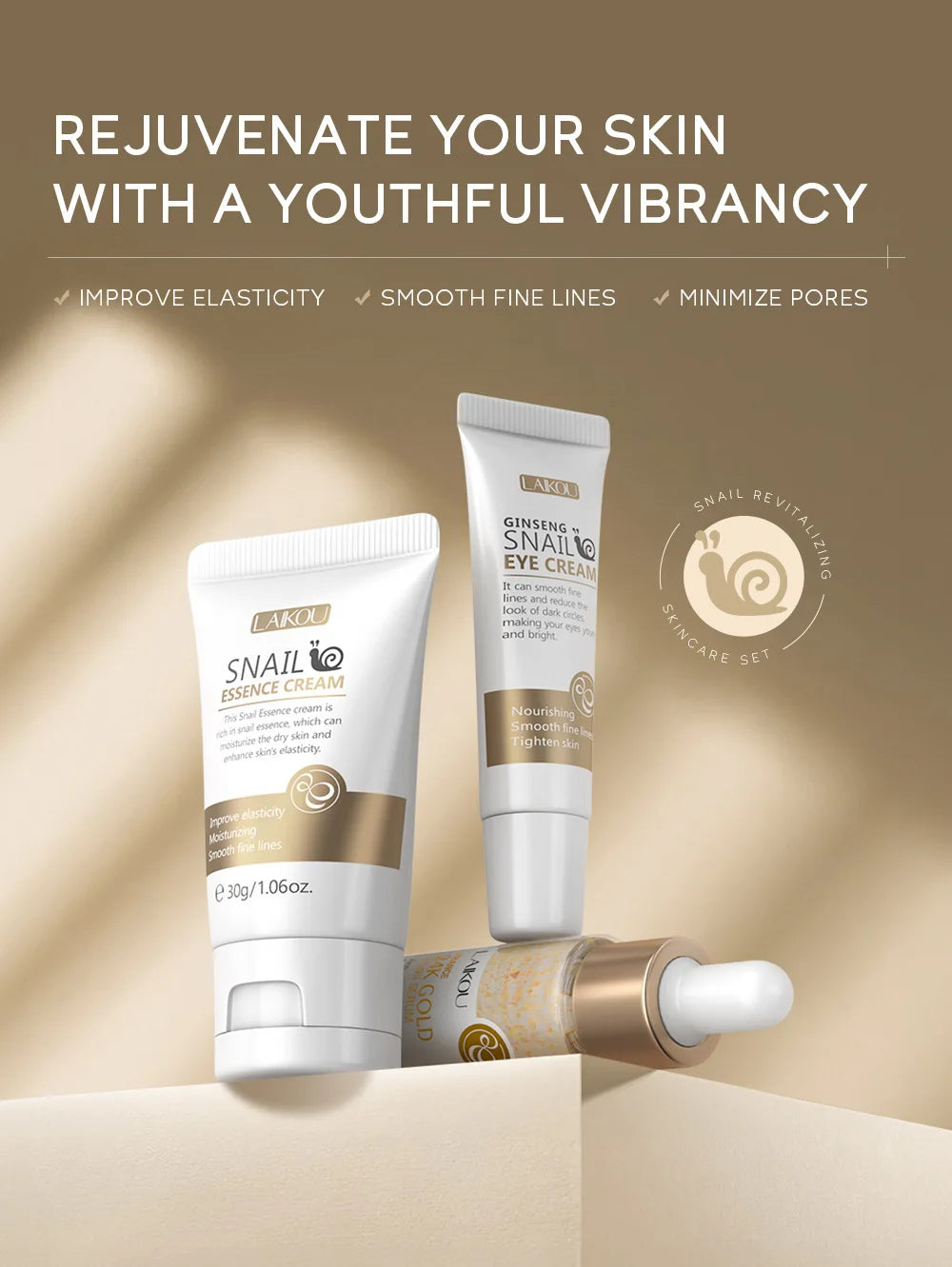 Ensemble de soins de la peau à la vitamine C LAIKOU 3 pièces : crème pour le visage, sérum et crème contour des yeux, hydratant, anti-rides, kit de soins du visage