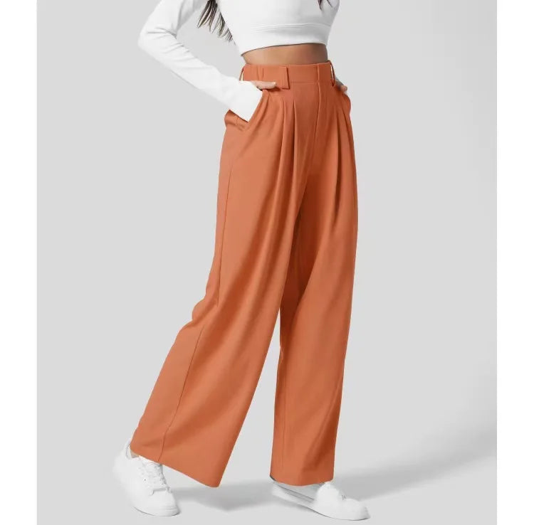 Pantalons pour femmes Pantalons pour femmes à taille haute et jambes larges Pantalons décontractés amples Pantalons droits pour dames de bureau Mode coréenne Pantalons élégants