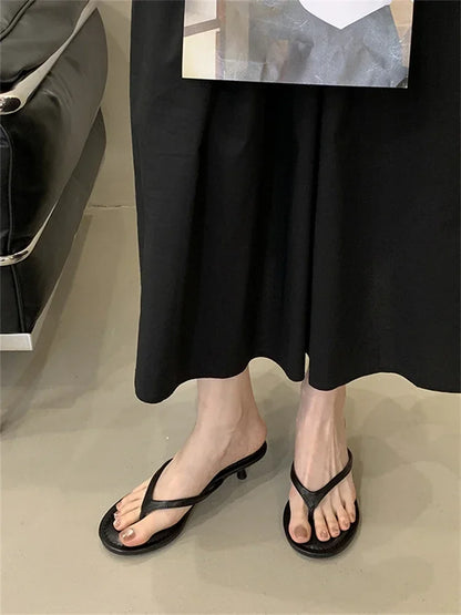 Aneikeh 2026 Mode Pantoufles à talons fins pour femmes, sandales slides à bout rond avec clip, sandales d’été tongs, chaussures féminines mules slides