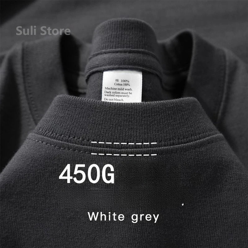T-shirts unisexes 100 % coton 450 g de haute qualité T-shirts blancs T-shirt vierge d’été pour homme T-shirts pour homme