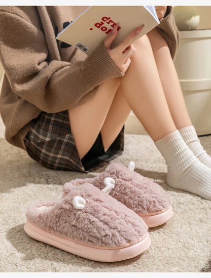 Pantoufles d’hiver pour femmes - Chaussons doublés en polaire pelucheuse, chaussons chauds en coton pour l’intérieur/l’extérieur avec semelle antidérapante