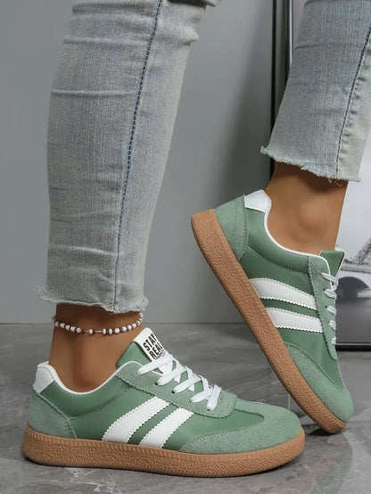 Baskets légères et confortables pour femmes, chaussures de sport tendance à lacets rayées pour femme, baskets décontractées vertes et respirantes, grandes tailles