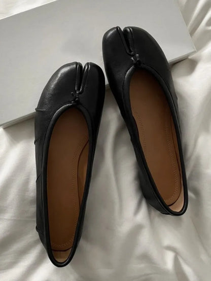 Chaussures plates de ballet pour femmes à bout fendu, chaussures tabi tendance, mocassins décontractés à enfiler, espadrilles en cuir plissé pour femmes, zapatillas mujer