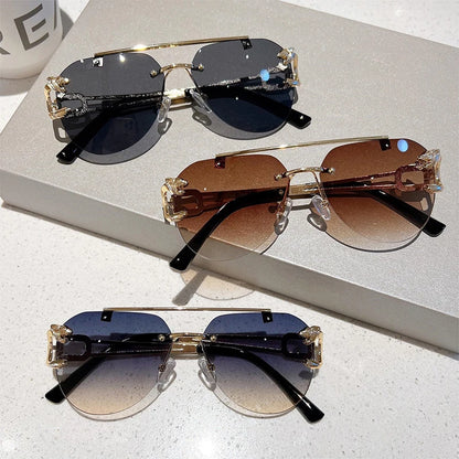 Lunettes de soleil 2023 pour femmes de luxe sans monture, lunettes vintage tendance, lunettes surdimensionnées, shades de soleil femme, gafas de sol mujer, lentes