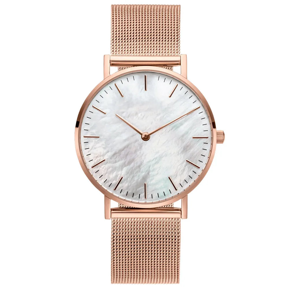 Montres pour femmes tendance de luxe à quartz en alliage pour femme, bracelet en maille métallique, montre simple pour femme, horloge féminine, montre femme