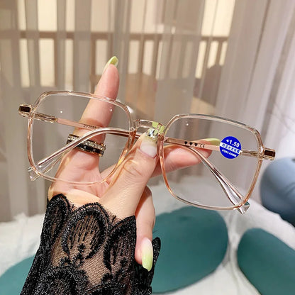 Lunettes de lecture tendance et à la mode pour femmes, anti-lumière bleue, pour la presbytie, lunettes haute définition unisexes avec monture transparente