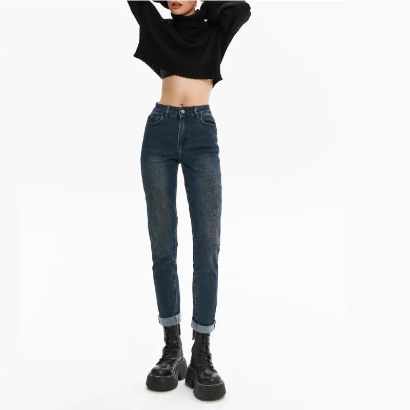 Jeans femme 2025 amples à taille haute, pantalon droit de style européen et américain