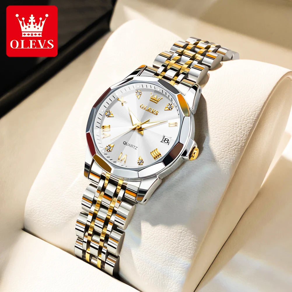 Montres pour femmes OLEVS élégantes et luxueuses avec bracelet en acier inoxydable, montre-bracelet à quartz originale pour homme, étanche, lumineuse, avec date, tendance habillée