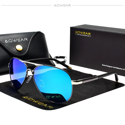 AOWEAR Lunettes d’aviation pour homme, lunettes de soleil polarisées miroir HD pour homme, lunettes de pilote pour la conduite, lunettes de soleil homme