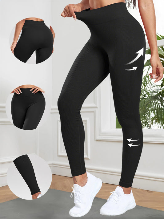 Leggings côtelés sans couture pour femmes, taille haute, effet galbant pour les fesses, collants d’entraînement, couleur unie, pantalon de fitness simple, vêtement décontracté
