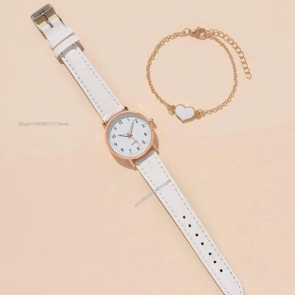 Montre femme mode décontractée avec bracelet, ensemble de montres, bracelet en cuir, cadran rond simple, montre-bracelet à quartz pour femme, montre habillée, horloge, montre femme