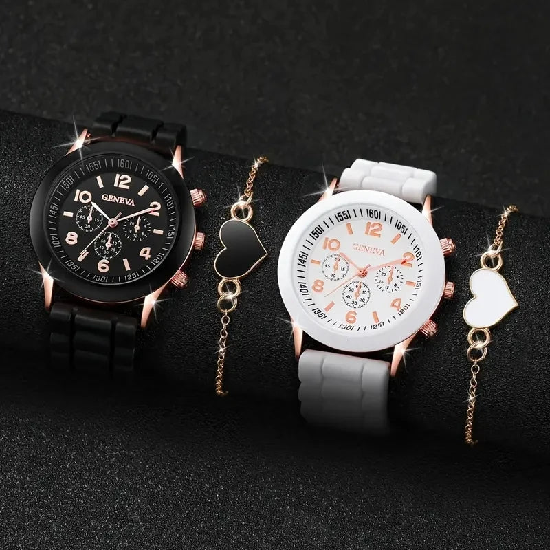 Ensemble de 1/2 pièces de montres décontractées en cuir pour couple, mode tendance, montres-bracelets à quartz pour femmes avec cadran simple, montre habillée, montre femme