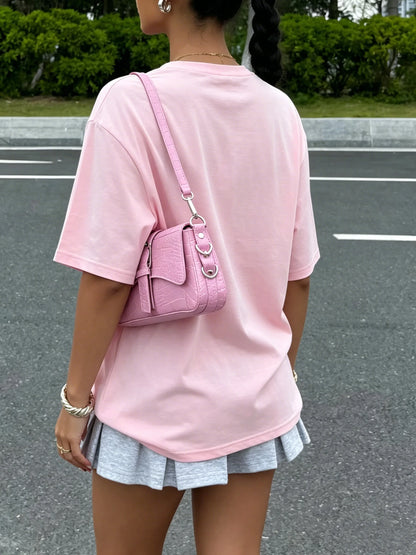 T-shirt femme Y2K 100 % coton, t-shirt décontracté de couleur unie, col rond, hauts d’été pour femmes, mode oversize, sportswear féminin tendance.