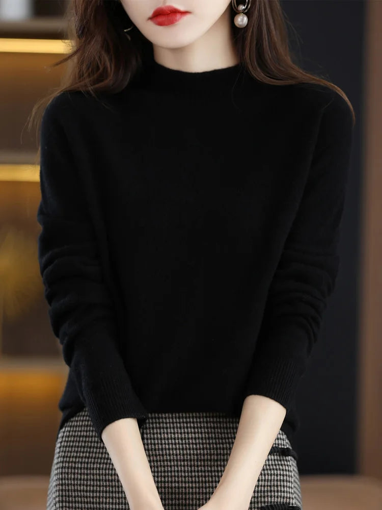AOSSVIAO 2026 Automne Hiver pull à col montant factice uni pour femmes, pull en maille décontracté pour femmes, vêtements féminins basiques, hauts doux de base