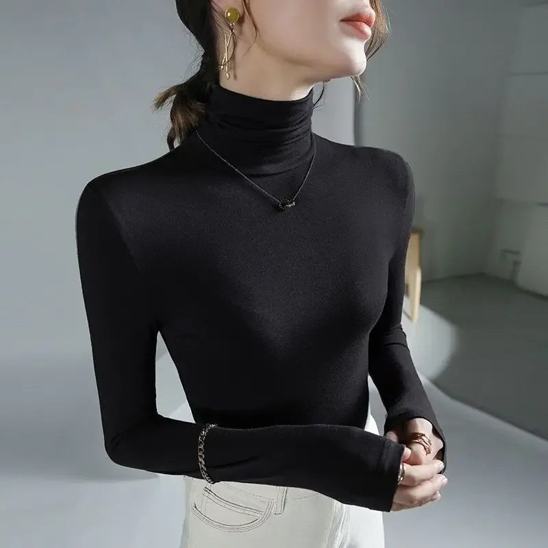 T-shirt femme à col roulé moulant vêtement 2025 haut noir pour femme t-shirt violet tee grunge esthétique simple pas cher stylé années 2000