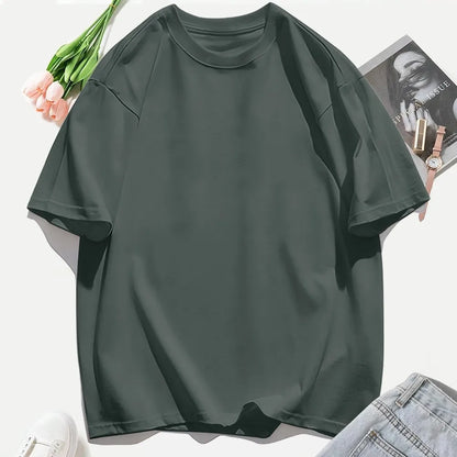T-shirt femme Y2K 100 % coton, t-shirt décontracté de couleur unie, col rond, hauts d’été pour femmes, mode oversize, sportswear féminin tendance.