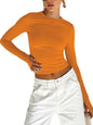 T-shirt femme mode à manches longues, col rond, uni, coupe slim, crop top pour femmes avec trous pour les pouces, pour le quotidien, streetwear d’été, camisoles