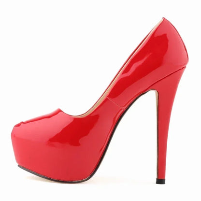LOSLANDIFEN Escarpins à talons hauts pour femmes 14 cm, bout rond, stilettos, talons femme sexy, chaussures de mariage rouges pour dames, talons plateforme noirs