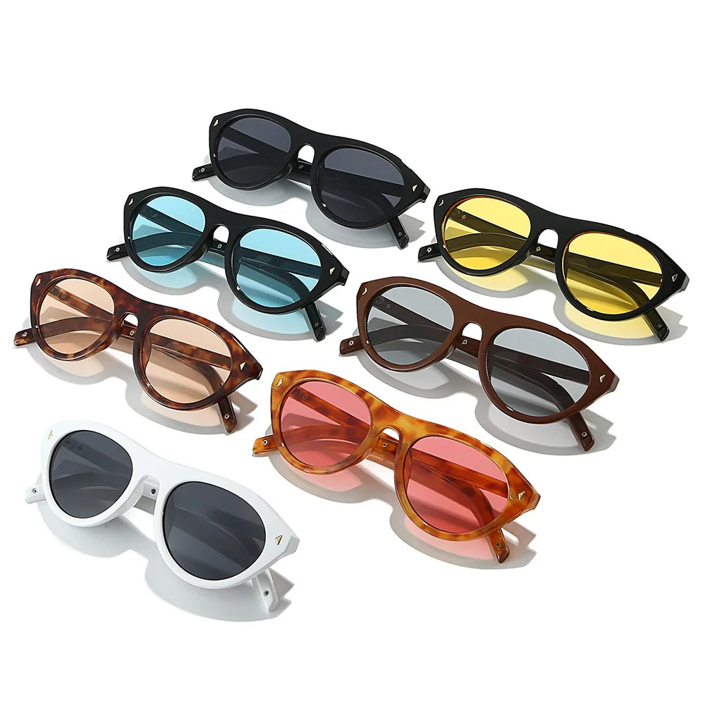 lunettes de soleil vintage petites rondes œil-de-chat pour femmes, nouvelle mode à rivets, sexy, noires léopard, lunettes de soleil tendance pour dames, lunettes d’extérieur modernes