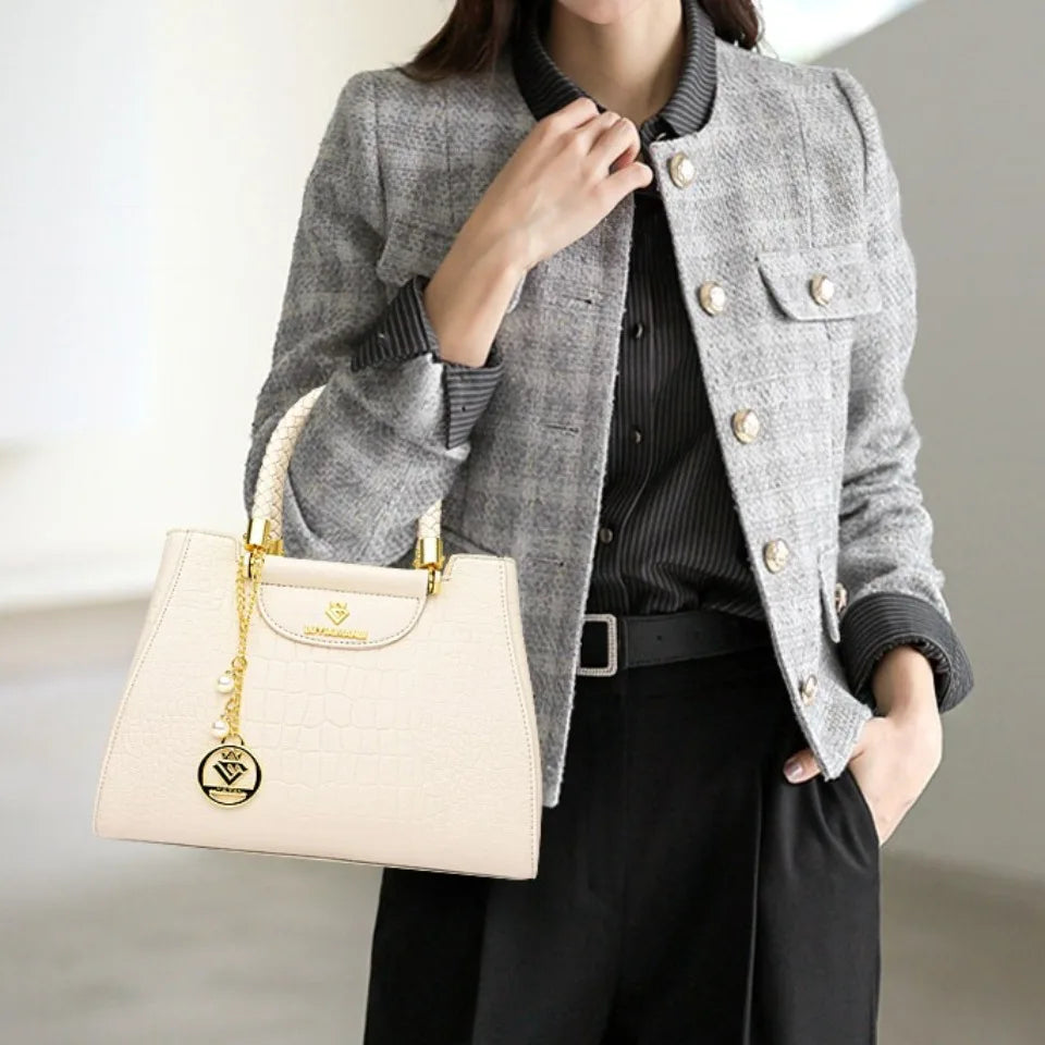 Sac à main élégant à poignée tressée pour femmes, sac à poignée supérieure en cuir de haute qualité, sac bandoulière et porté épaule pour dames, cabas décontracté de qualité