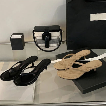 Aneikeh 2026 Mode Pantoufles à talons fins pour femmes, sandales slides à bout rond avec clip, sandales d’été tongs, chaussures féminines mules slides