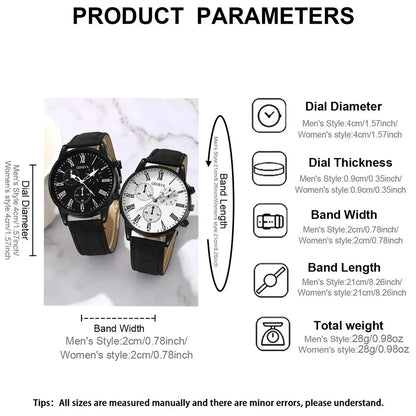 Ensemble de 1/2 pièces de montres décontractées en cuir pour couple, mode tendance, montres-bracelets à quartz pour femmes avec cadran simple, montre habillée, montre femme