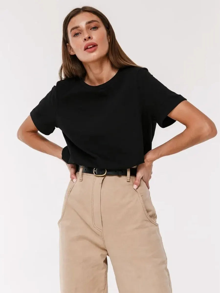 Bornladies Summer T-shirt femme 100 % coton, basique, tendance, uni, manches courtes, haut à superposer ample, 230 g/m², hauts et chemises