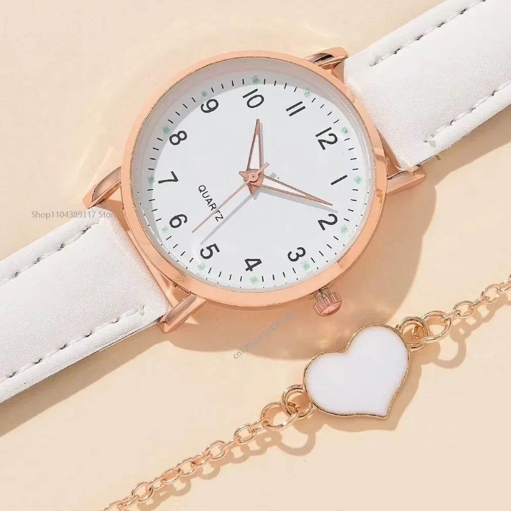 Montre femme mode décontractée avec bracelet, ensemble de montres, bracelet en cuir, cadran rond simple, montre-bracelet à quartz pour femme, montre habillée, horloge, montre femme