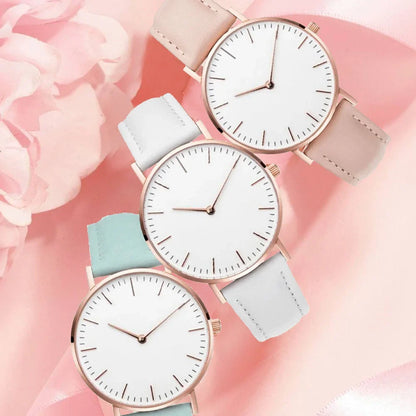 Montre élégante pour femme, simple, nouvelle collection 2023, rose et blanc, bracelet en cuir, montre-bracelet pour femme avec robe, montre féminine décontractée, idée cadeau tendance, Montre Femme