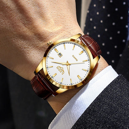 Montre Homme LIGE Nouvelle Montre de Luxe en Cuir Marron pour Homme, Montre Homme Mode Business, Montre Sport d’Extérieur Étanche à Quartz pour Homme